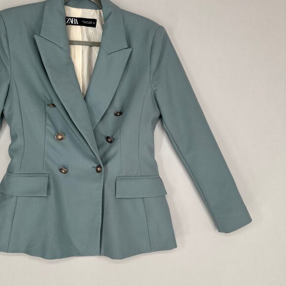 ZARA Teal Double Breasted Blazer Women’s Size Small Workwear Lined Jacket - Picture 2 of 10